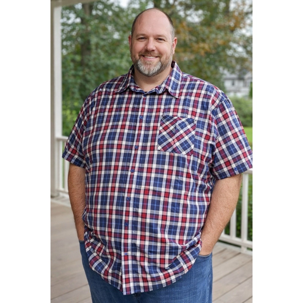 Ecko Unltd Shirt Mens 6XB Red Blue Plaid Button Front Short Sleeve Big Tall‎